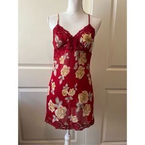 Victoria's Secret red floral lace slip dress with adjustable straps and sheer de